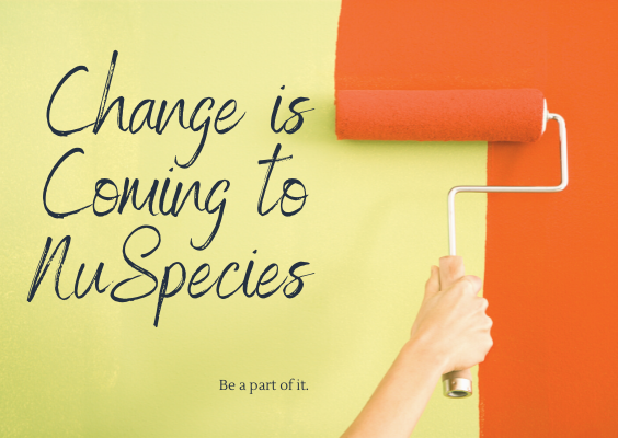Wall being painted from yellow to orange. It says "change is coming to NuSpecies".