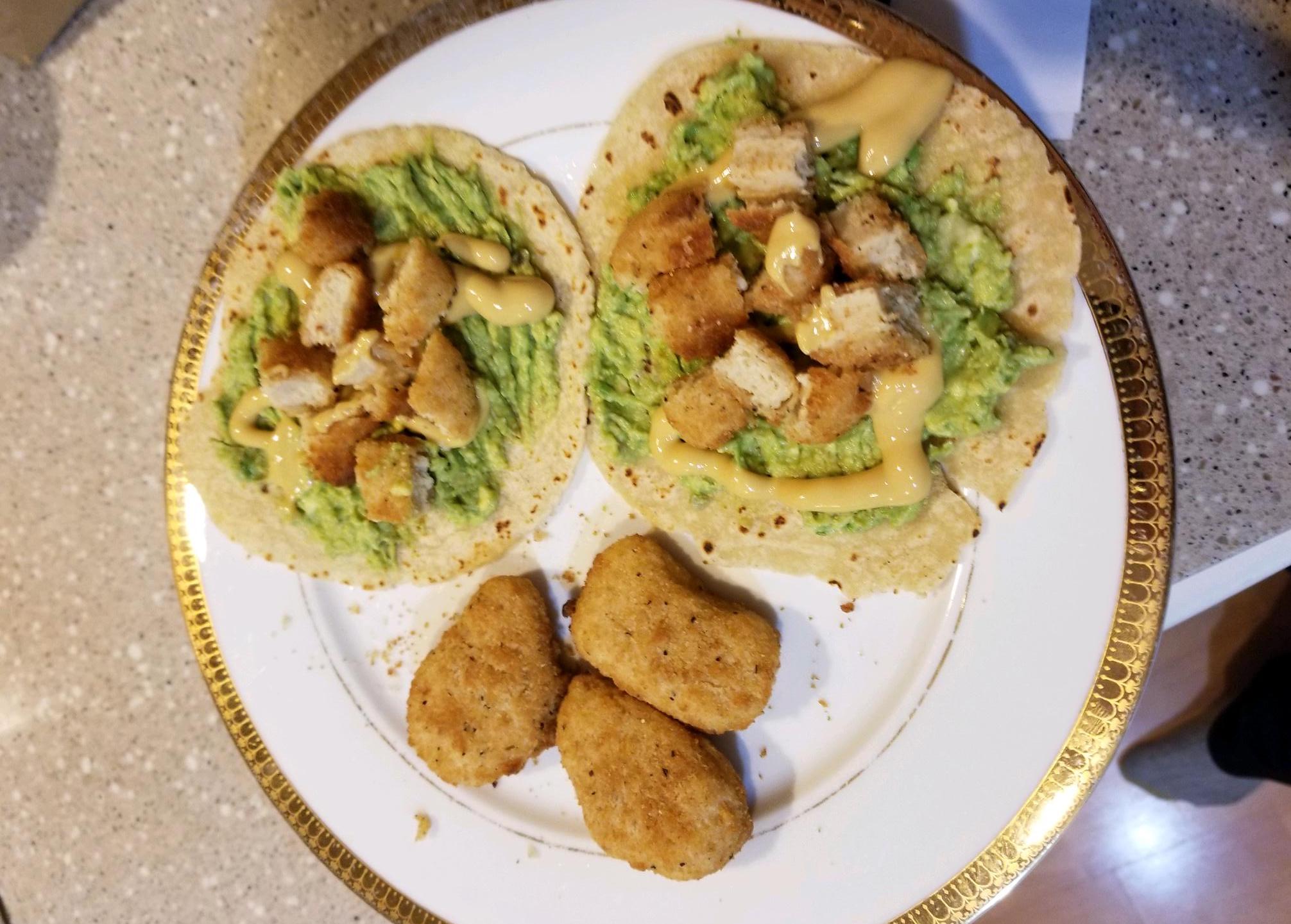 Vegan "Chicken" Nuggets with Toppings on a Warm Tortilla